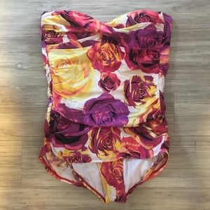Floral Strapless One Piece Swimsuit